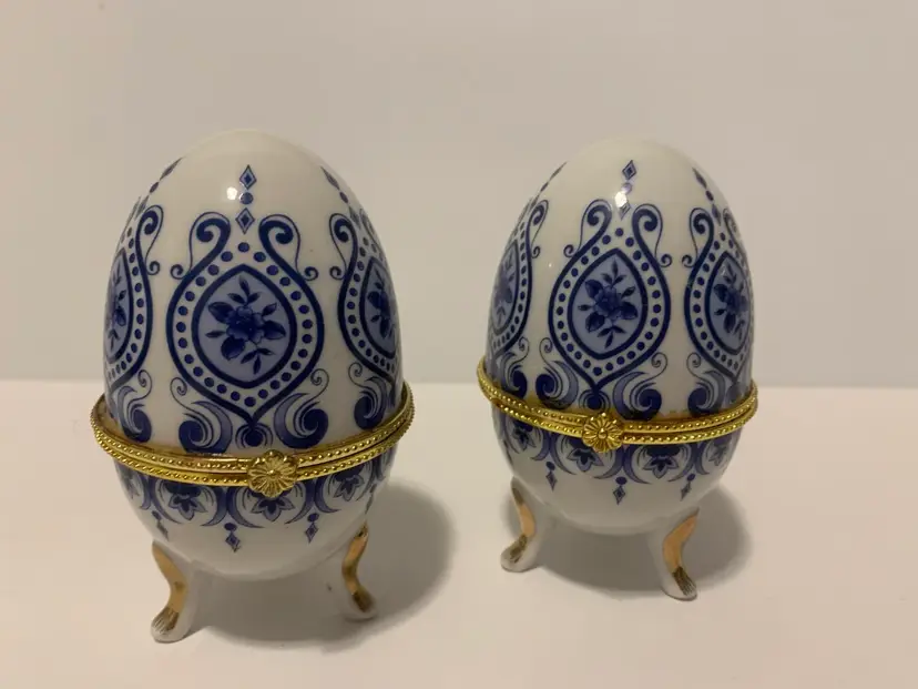 Blue And White Egg Trinket Box Set Of 2