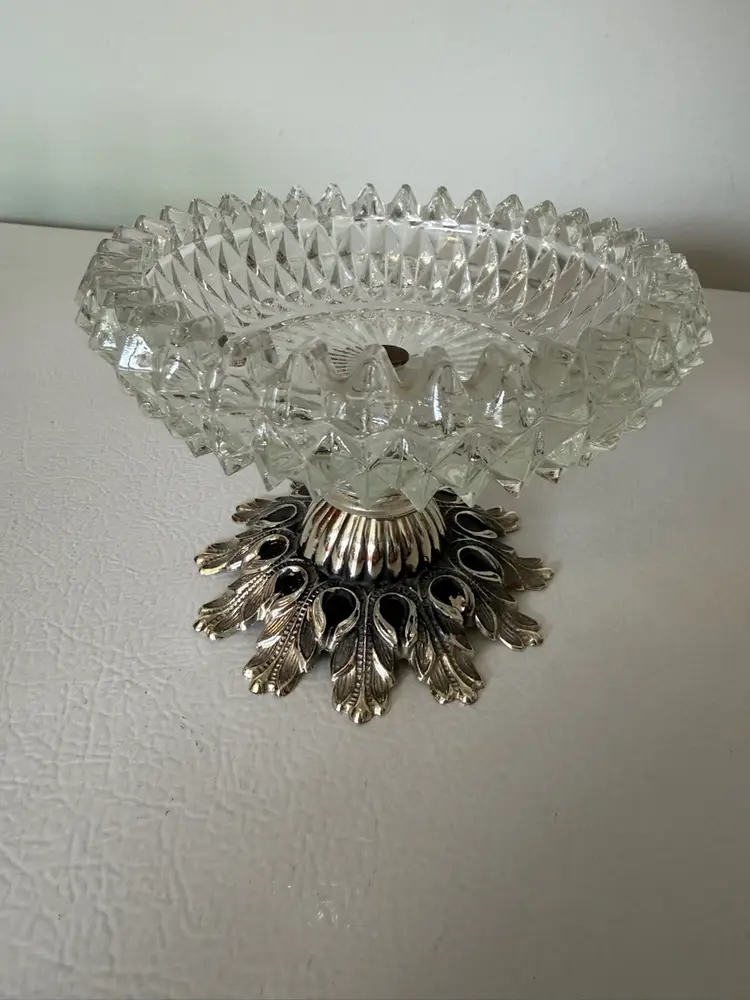 Vintage Pressed Glass Bowl With Silver Plated Pedestal Base