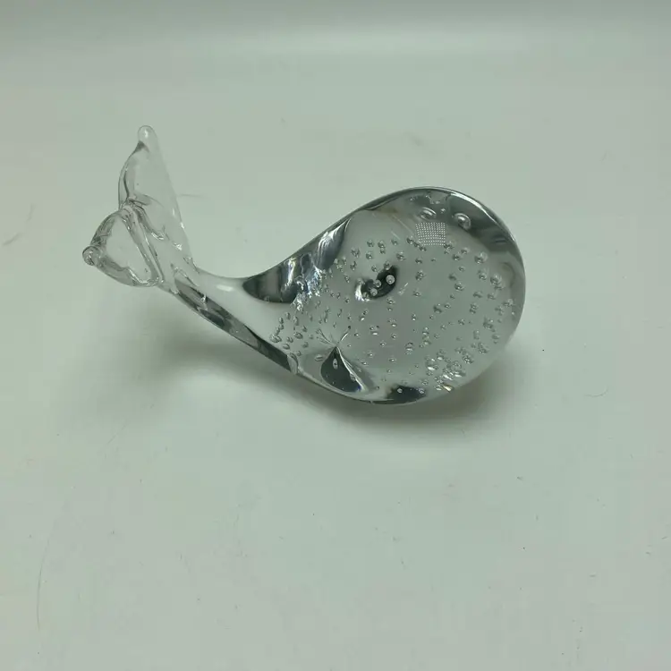 Clear Art Glass Bullicante Whale Paperweight Murano Style 