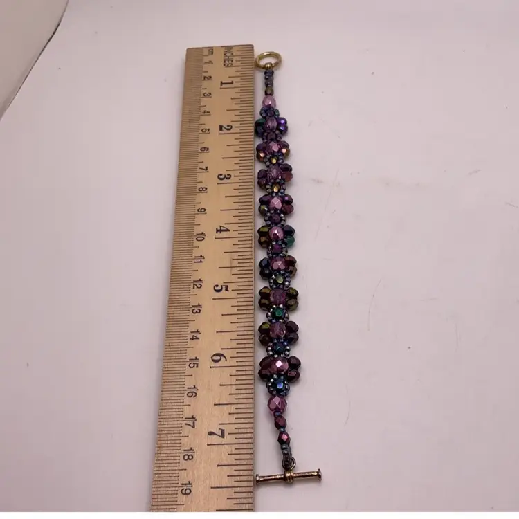 Purple Swarovski Crystal Bead Bracelet with Toggle Artisan Made 7.25”