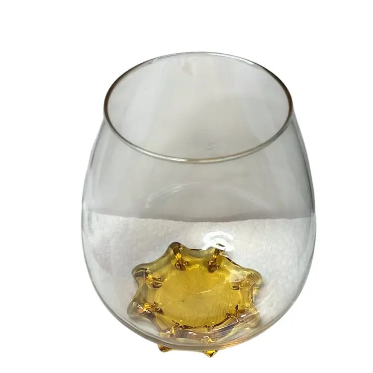 Vintage Crystal Blown Glass Large Bowl Vase With Amber Bottom With 8 Toes.