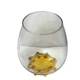 Vintage Crystal Blown Glass Large Bowl Vase With Amber Bottom With 8 Toes.