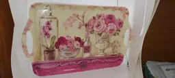 Vintage Spring PINK Flowers Art Melamine French Tray Tea Party By Ferri Stefania