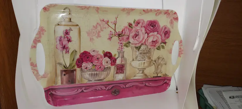 Vintage Spring PINK Flowers Art Melamine French Tray Tea Party By Ferri Stefania
