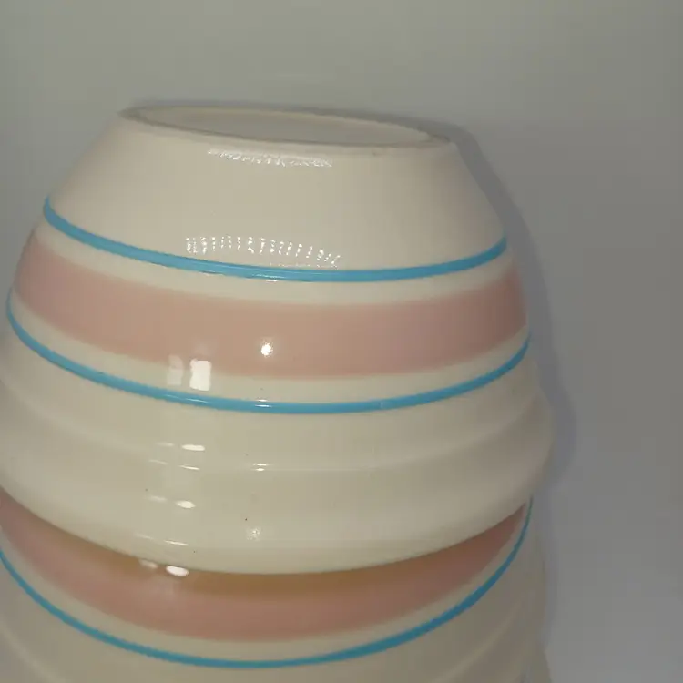 Set of 3 Vintage McCoy Blue and Pink Stripe Mixing Bowls 8 in 7 in 6 in