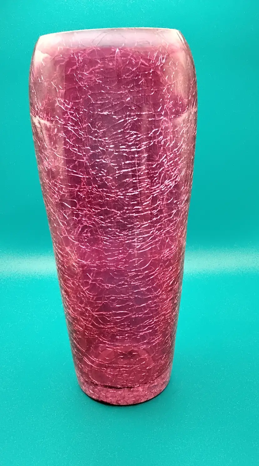Crackle Art Glass Vase Fuchsia Pink