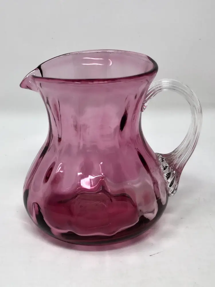 #01 Tiny Cranberry Glass Pitcher with Clear Handle