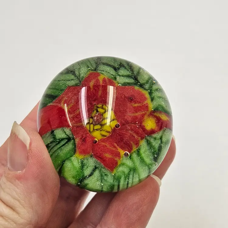 Mini Red Flower Glass Paperweight