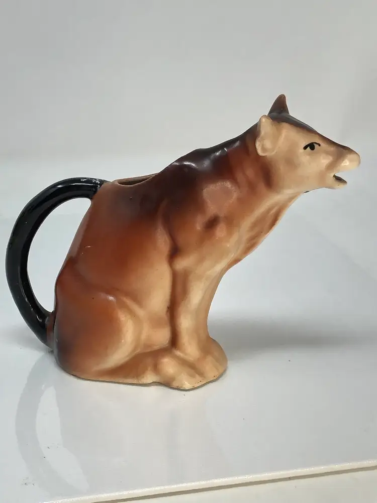 Czechoslovakian Brown Dairy Cow Ceramic Cream Pitcher