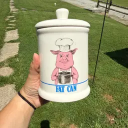 Vintage 80s Bandwagon Pig Fat Can Bacon Grease Farmhouse Country Lidded Jar