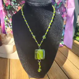 Lime Twist Glass Pendant Necklace 16 inches plus 2 inches extender.