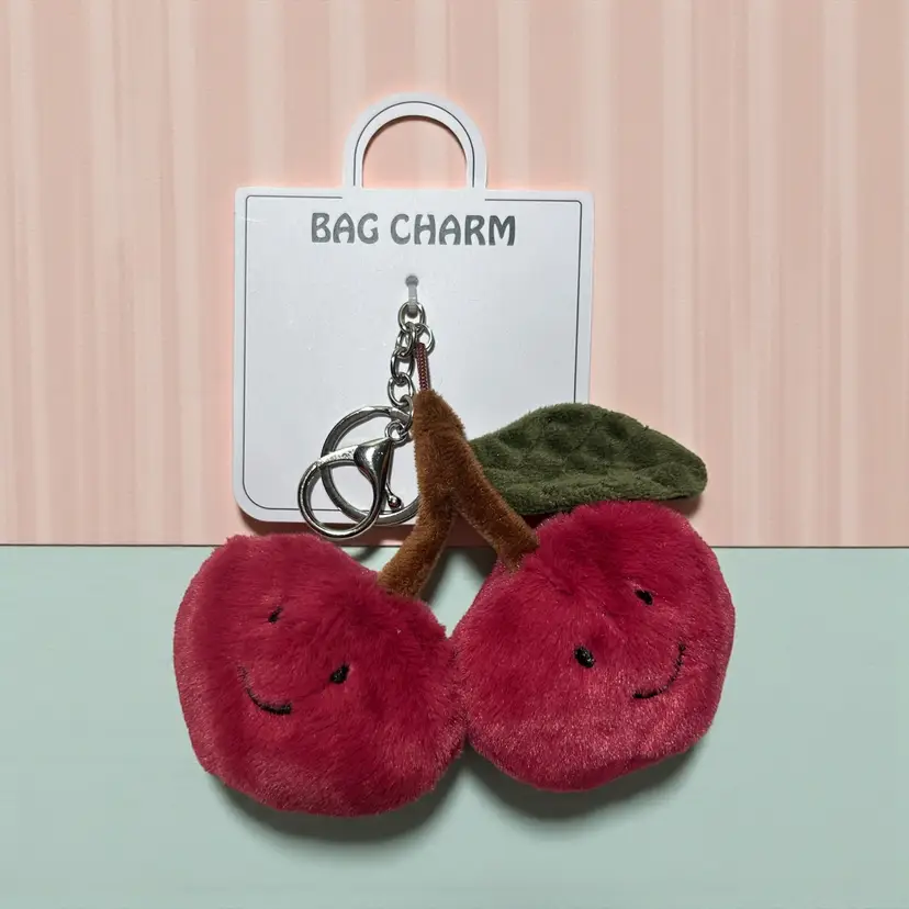 Cherries Bag Charm Key Chain Plush Cute Gift NEW