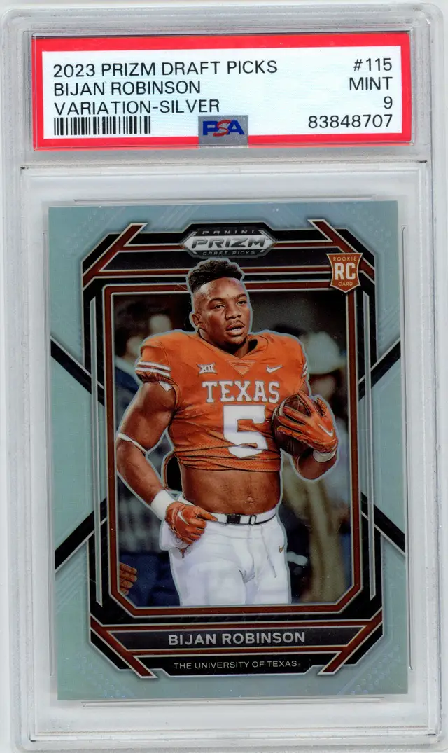 2023 Prizm Draft Picks BIJAN ROBINSON RC Rookie Silver Prizm Variation #115 FALCONS PSA 9 MINT