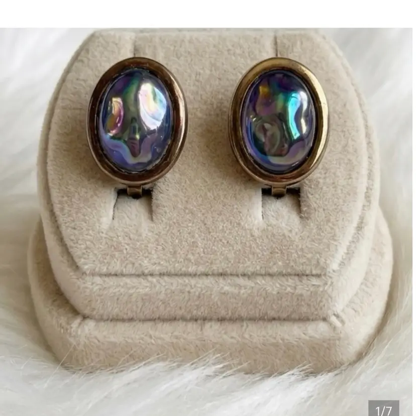 Blue rainbow vintage clip on earrings
