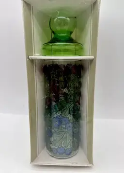 NOS Vintage Libbey Glass Decorator Floral Apothecary Jar Lidded 12in Shabby Chic