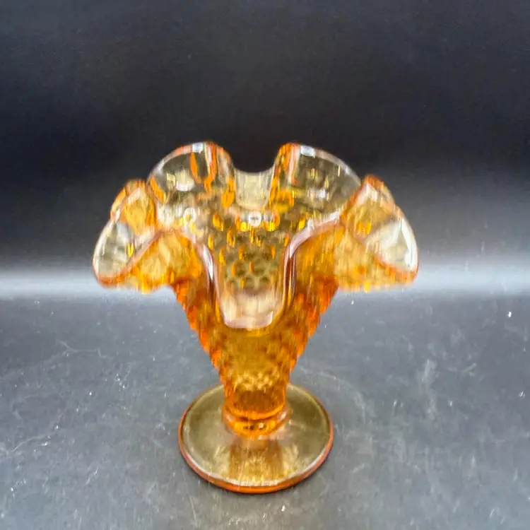Fenton Amber Colonial Hobnail Ruffled Vase