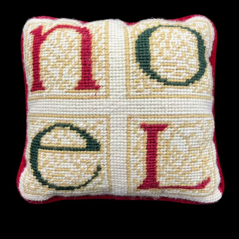 BIN - Vintage Needlepoint Petite Christmas Noel Pillow