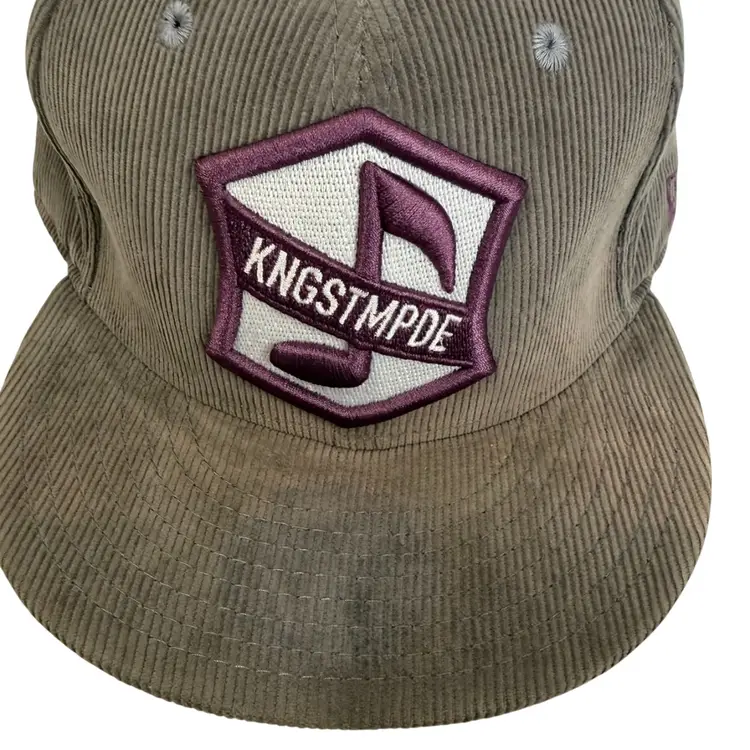Y2K Deadstock King Stampede Gray Corduroy Purple Flat Brim Fitted Hat - 7 5/8