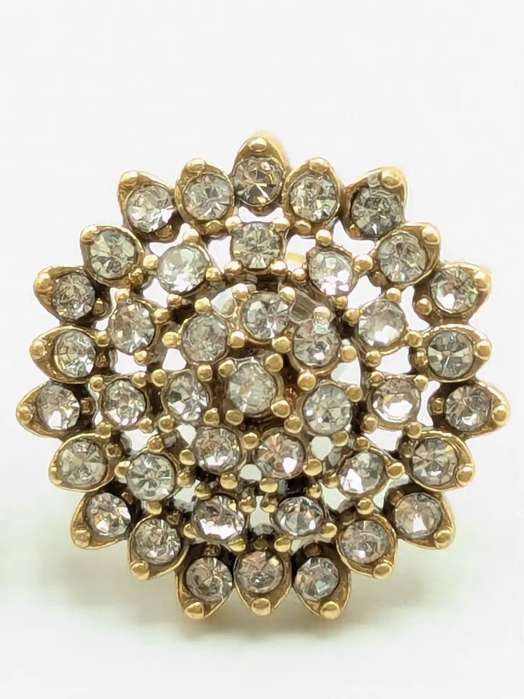 Gold Tone Rhinestone Cluster Pierced Earrings