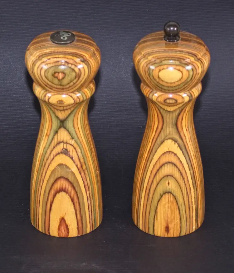 Vintage Mr. Dudley Wood Rainbow Salt Shaker and Pepper Grinder Set 7"