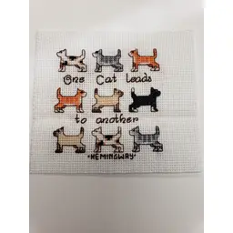 New Handmade Cross-stitched Piece One Cat Leads To Another By Hemingway