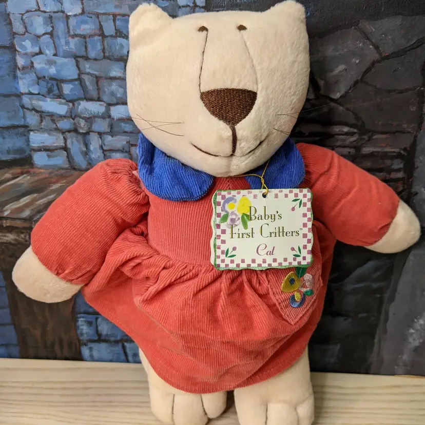 Babys First Critter Cat Kitten Plush North American Bear Dressed Up Girl Doll 1995Childhood Toy Kitty Tags Child Gift 11in 90s Baby