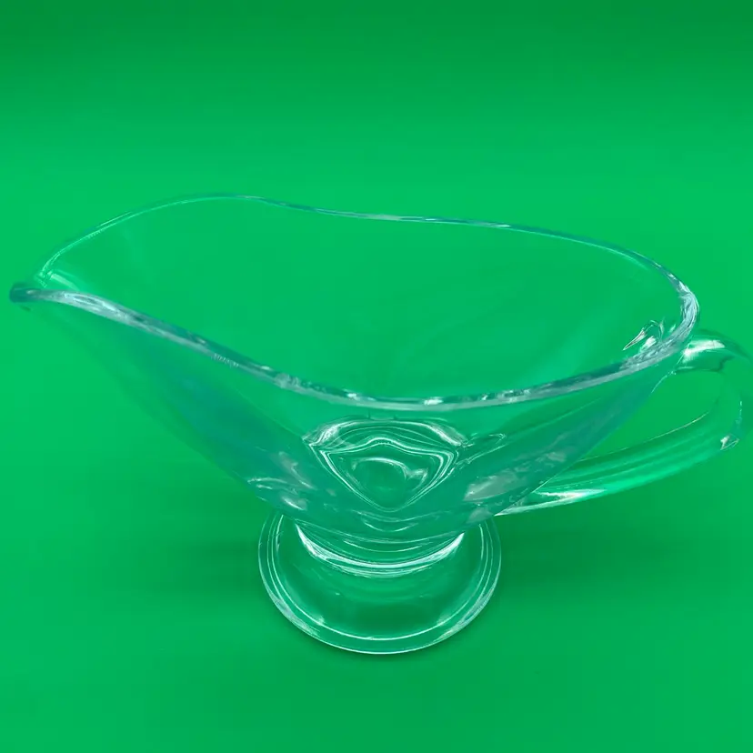 Vintage Thick Clear Glass Pedestal Gravy Boat