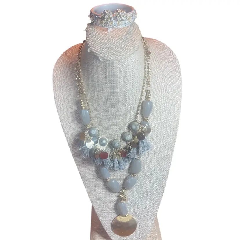 #34 - Gold Disc And Stones With Grey Tassels Lot