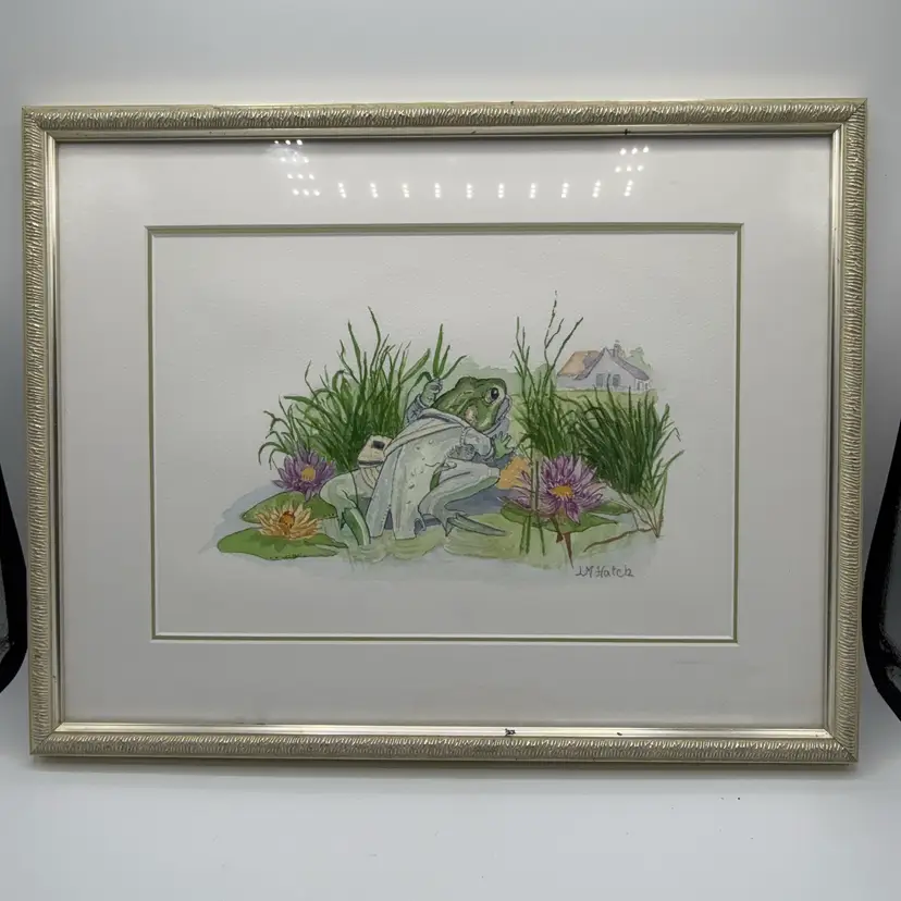 Mr. Jeremy Fisher Beatrix Potter Watercolor Signed LM Hatch