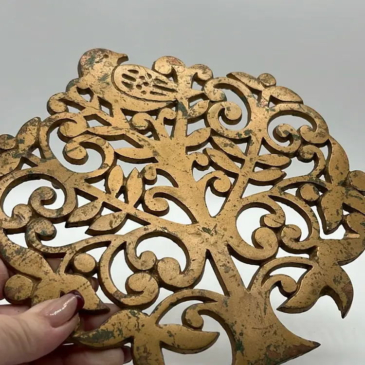 Cast Iron W/ Copper Finish Partridge In A Pear Tree Trivet Wall Decor