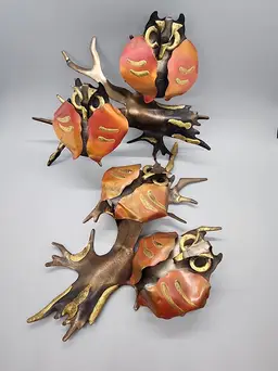 Vtg Pair MCM Metal Owl Wall Sculptures