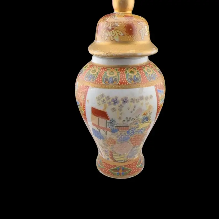 Vintage Ceramic Chinese Urn - Hand painted 6” Tall x 3” Wide