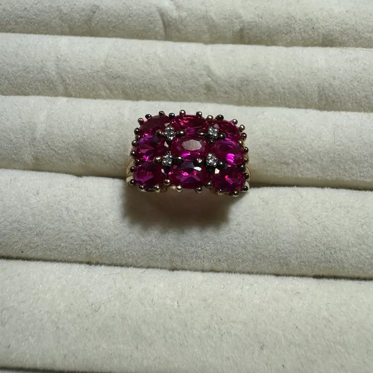 Good Over Sterling Ruby Cluster Ring Sz 9