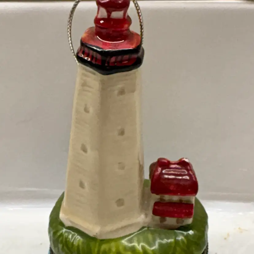 Lighthouse Hinged Trinket Hidden Box Ceramic Ivory