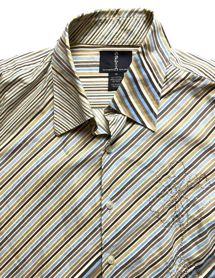 Carbon Shirt Adult Medium Wild Abstract Striped Button Up Embroidered Flower Men