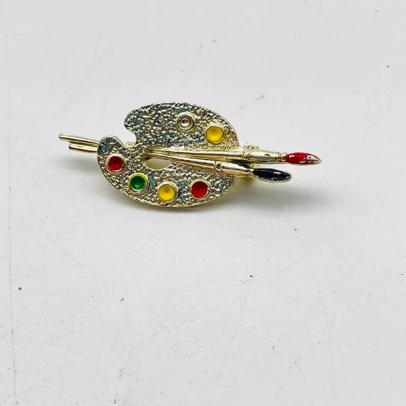 GERRYS Artist Palette Pin Multicolor Enamel Paint Brushes Gold Tone Artsy Crafty