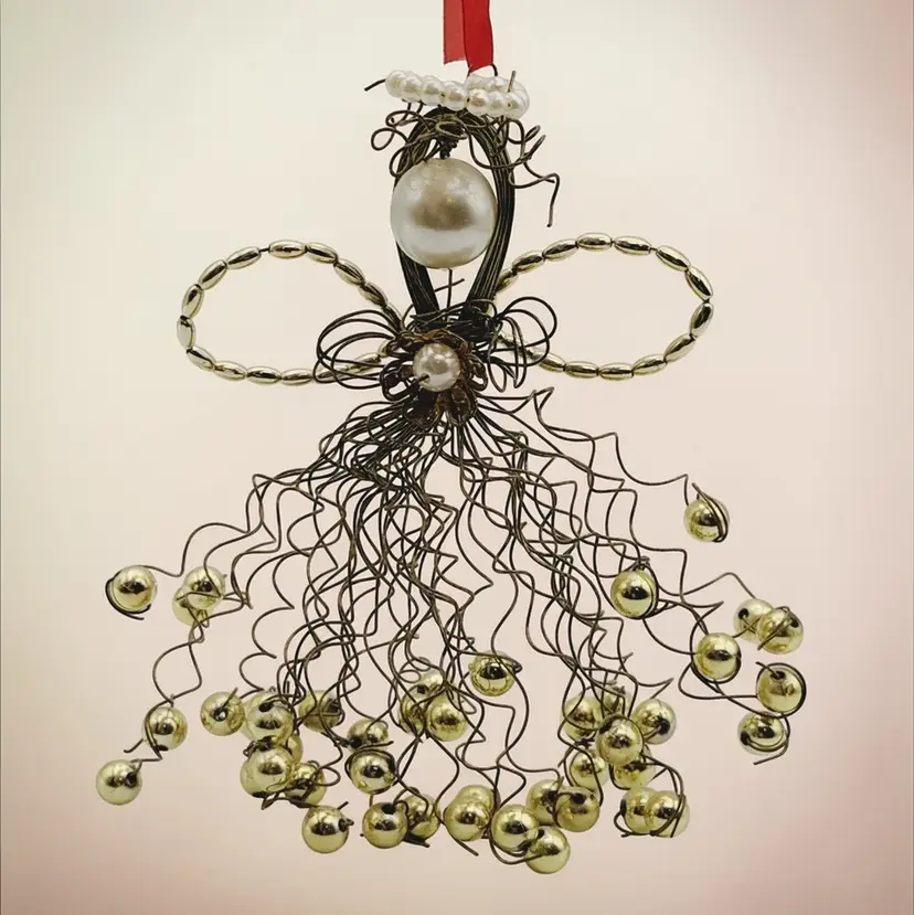 Vtg Angel Gold Wire Faux Pearls La Bona Angelica Inspired Christmas Ornament