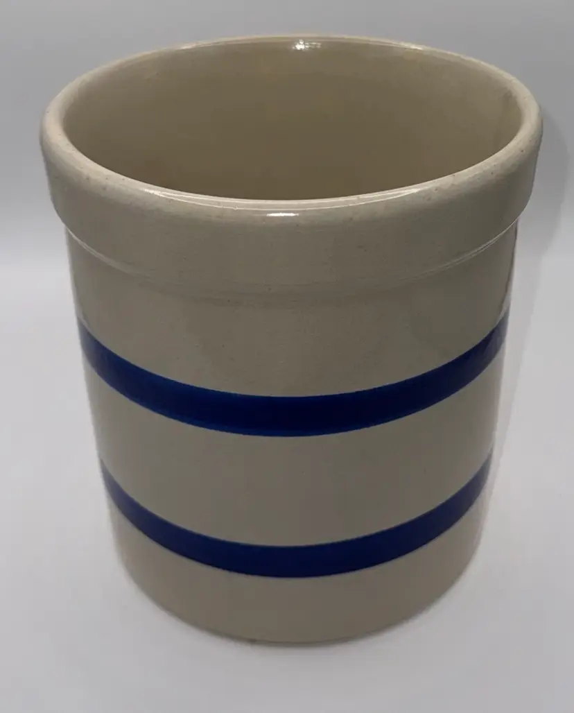 Robinson Ransbottom Pottery Stoneware Crock Blue Bands USA Vintage RRP