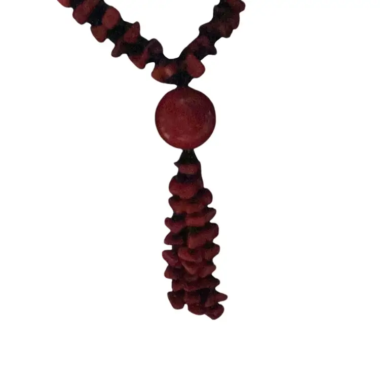 Red And Black Chip And Black Bead Necklace