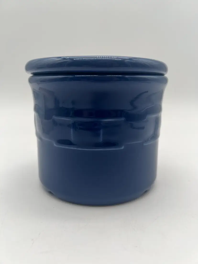 Longaberger Pottery Woven Traditions Cornflower Blue Salt Crock With Coaster Lid