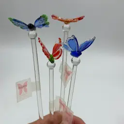 4 Vintage Marquis Colorful Butterfly Glass Stir Sticks.  Red Butterfly’s Are UV Reactive