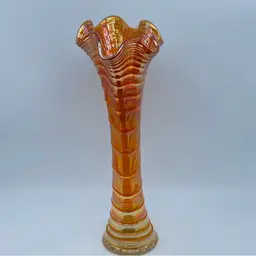 Imperial Glass Company marigold carnival glass ripple pattern vase 12”