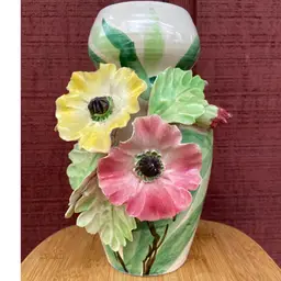 Italian Capodamante-style Vase With Applied Flowers. Numbered 235 A / IY Italy. Stamped Italy. *read