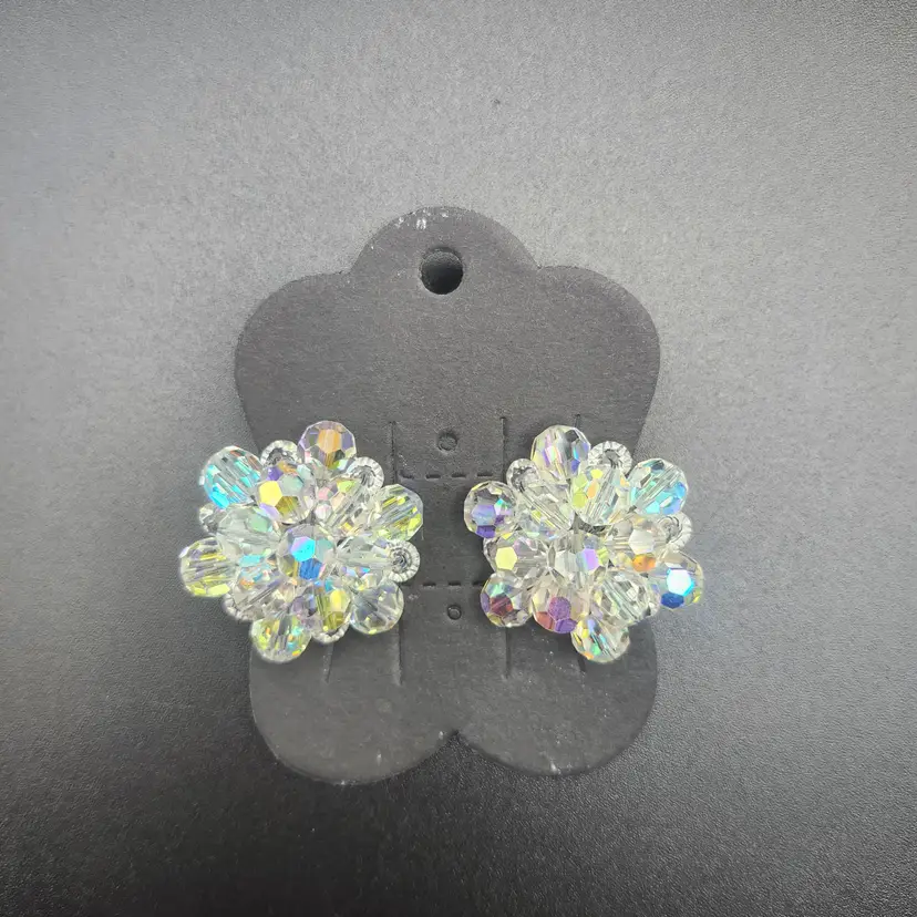 Iridescent Crystal Cluster Clip-on Earrings