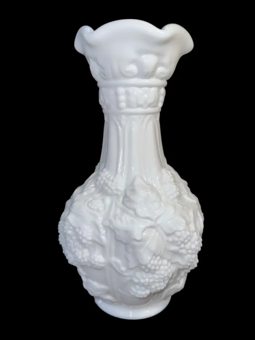 Loganberry Grape Vase Imperial Milk Glass 10 1/4" Tall Excellent Shape
