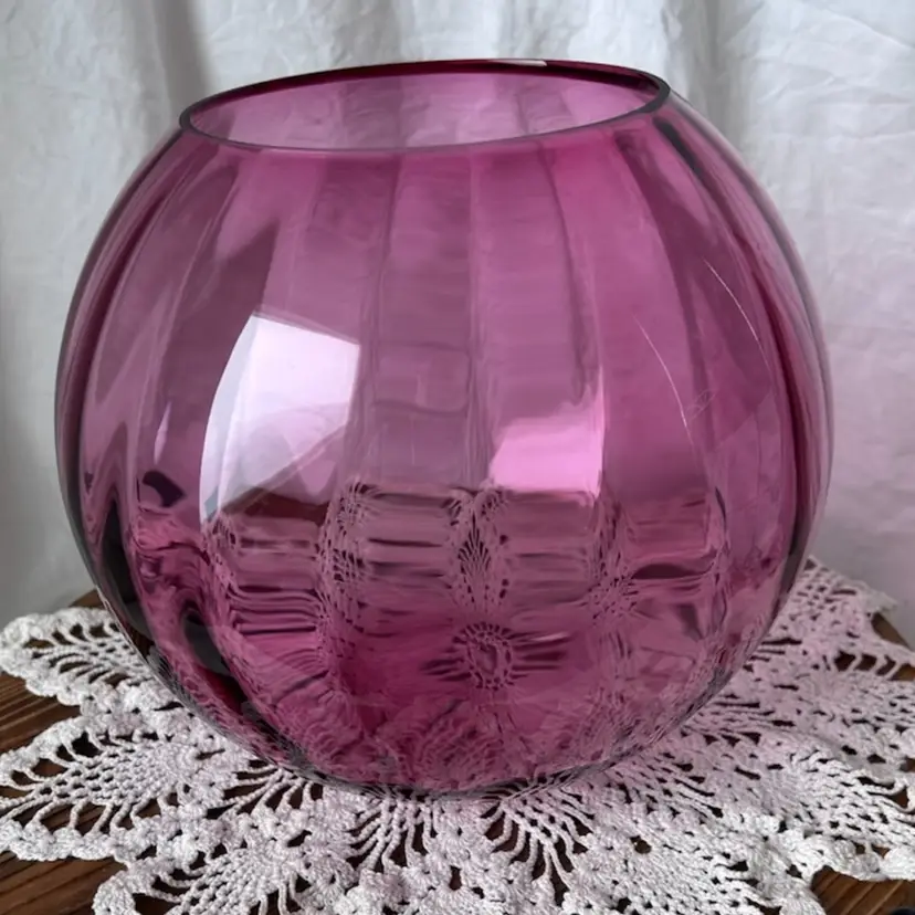 PILGRIM CRANBERRY RIBBED GLASS BOWL