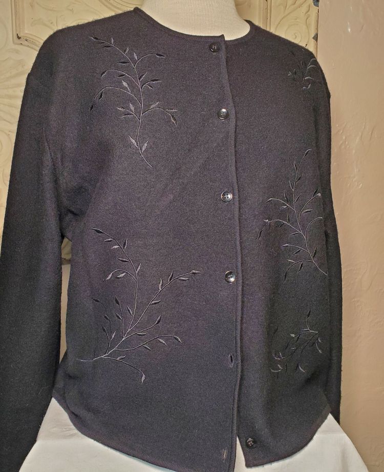 Vintage Jones New York Black Wool Cardigan Sweater Size XL