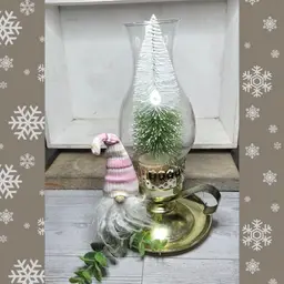 Vintage Brass Tone Walking Candlestick with Glass Hurricane