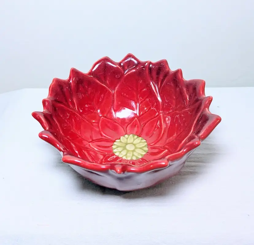 Painted Ceramic Poinsettia Small Red Bowl