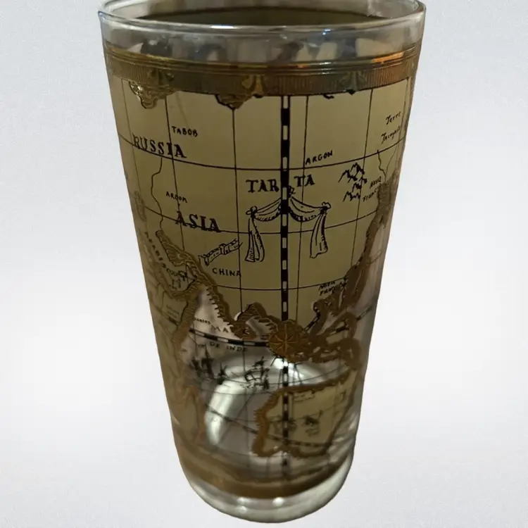 Ceraglass Highball  set of 6 glasses 22 Karat gold decorations.